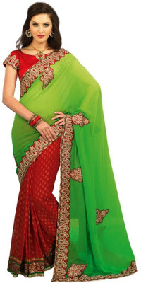 

Chirag Sarees Self Design Chanderi Chanderi Saree(Red, Green), Multicolor