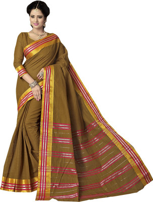 Ishin Woven Fashion Cotton Saree(Brown)