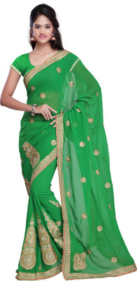 

Desi Butik Embroidered Fashion Art Silk Saree(Green), Light green