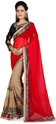 

Saara Embroidered Fashion Georgette Saree(Red, Beige)