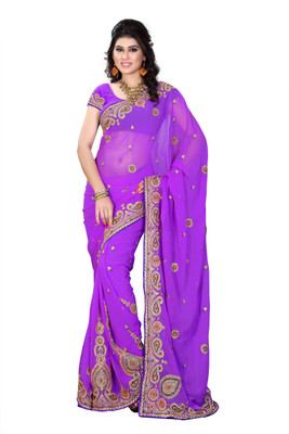 

Diva Fashion-Surat Embroidered Bollywood Handloom Georgette Saree(Purple)