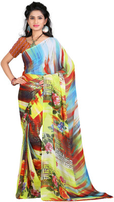 

LaazreeFashion Floral Print Bollywood Georgette Saree(White, Green), Green;white