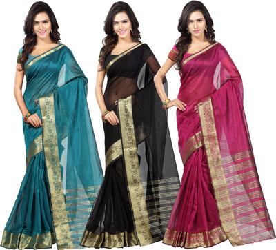 

Weavedeal Solid Banarasi Chanderi Saree(Pack of 3, Multicolor)
