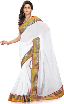 

Ishin Embroidered Fashion Chiffon Saree(White)