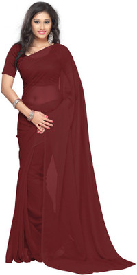 

Surupta Plain Fashion Georgette Saree(Maroon), Darkest red maroon