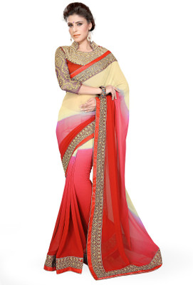 

Sourbh Sarees Embroidered Fashion Georgette Saree(Red, Beige), Beige;red