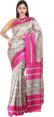 

Kanheyas Printed Fashion Handloom Art Silk Saree(Beige), Beige pink