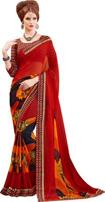 

Jiya Self Design, Printed Fashion Georgette Saree(Red, Multicolor), Multicolor;red