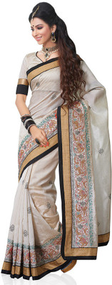 

Meghdoot Embroidered Fashion Tussar Silk Saree(White, Black), Black;white