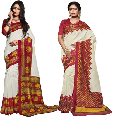 

Multi Retail Printed Bollywood Poly Silk Saree(Pack of 2, White)