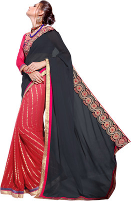 

Lovelylook Embroidered Daily Wear Chiffon, Georgette Saree(Grey, Red)