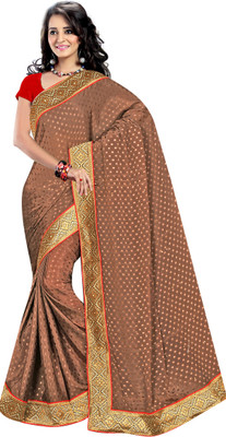 

Khushali Self Design, Embellished Fashion Jacquard Saree(Brown)