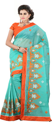 

Weavedeal Embellished, Embroidered Bollywood Cotton, Net Saree(Light Green)