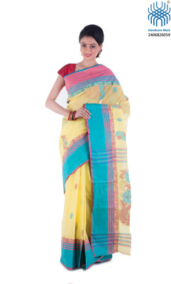 Tantuja Woven Tangail Cotton Saree(Yellow)