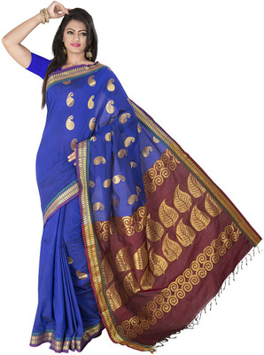 

Ishin Self Design Fashion Cotton Saree(Blue)