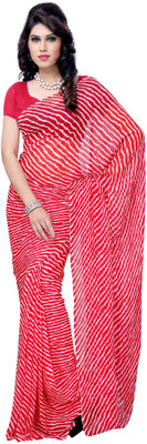 

JTInternational Striped Daily Wear Handloom Georgette Saree(Red, White)