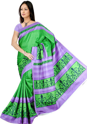 

Khoobee Geometric Print Fashion Tussar Silk Saree(Green)