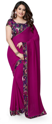 

Indianbeauty Solid, Printed Bollywood Chiffon Saree(Purple)