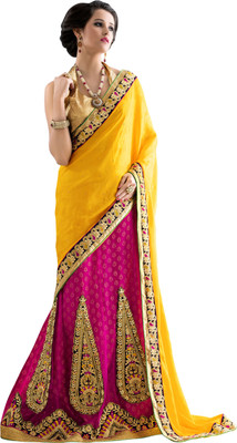 

Khushali Self Design, Embroidered Fashion Net, Viscose, Jacquard, Silk Saree(Yellow, Pink, Beige, Beige;yellow;pink