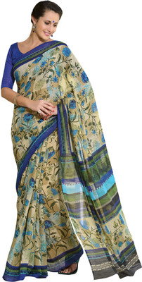 

Parisha Printed Fashion Polycotton Saree(Beige, Blue)