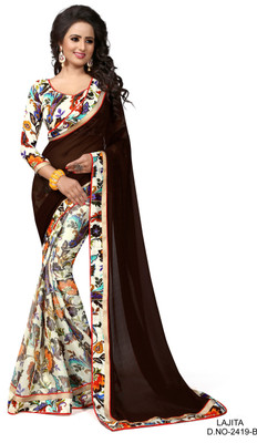 

Indianbeauty Self Design, Printed Fashion Chiffon Saree(Brown, Beige), Beige;brown