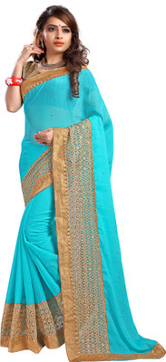 

Jiya Self Design, Embroidered, Embellished Fashion Chiffon, Net Saree(Light Blue, Beige), Beige;light blue