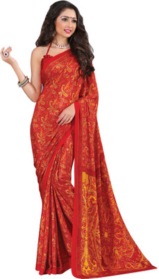 

Khoobee Self Design, Printed Fashion Crepe Saree(Red, Yellow)