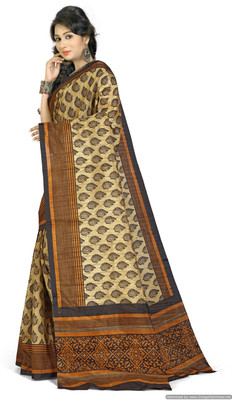 

Ewows Printed Bhagalpuri Art Silk Saree(Beige)