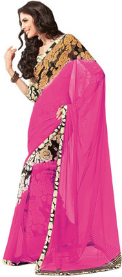 

Indian Wear Online Printed Fashion Pure Chiffon Saree(Pink)
