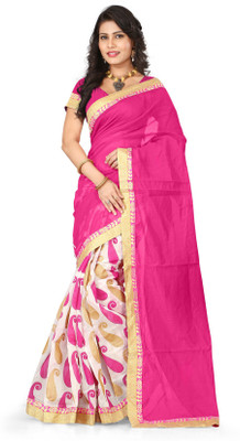

Indianbeauty Solid, Printed Fashion Cotton Saree(Pink, White)