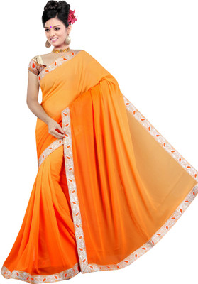 

SHREE OM VALLABH Solid Banarasi Georgette Saree(Orange)