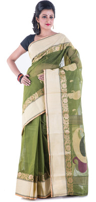 

Tantuja Woven Tangail Handloom Cotton Saree(Green)