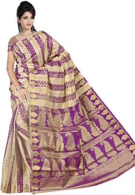 

JagannathSaree Self Design Fashion Silk Saree(Purple, Beige), Beige;purple