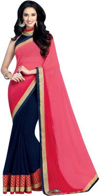 

Desi Butik Embroidered Fashion Georgette Saree(Pink, Blue), Pink and blue