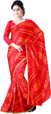 

Zaributi Digital Prints Bandhej Pure Chiffon Saree(Red)