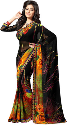 

Parisha Self Design, Printed Fashion Georgette Saree(Black, Multicolor)