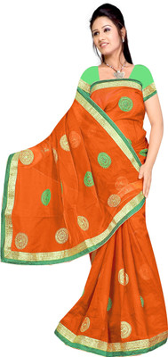 

Chirag Sarees Self Design Banarasi Cotton Saree(Multicolor), Orange