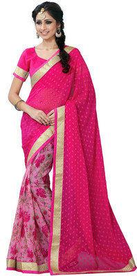 

Sourbh Sarees Printed, Polka Print Fashion Jacquard, Georgette Saree(Pink)