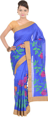 

Kdc Sarees Embroidered Banarasi Handloom Tussar Silk Saree(Blue)
