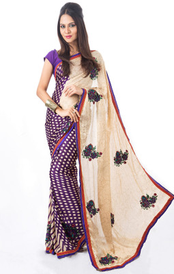 

Cenizas Polka Print Fashion Crepe Saree(Purple)