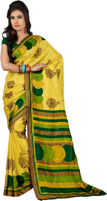 

Urban Vastra Floral Print Fashion Raw Silk Saree(Yellow)