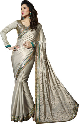 

Party Wear Dresses Embroidered Fashion Satin, Chiffon Saree(Silver, Gold), Gold;silver
