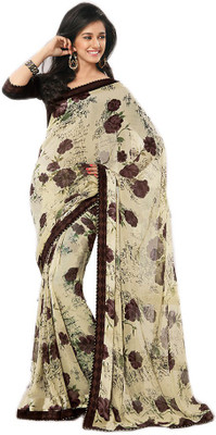 

Party Wear Dresses Printed Fashion Pure Chiffon Saree(Brown)