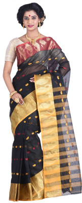 

Purabi Woven Tant Handloom Cotton Saree(Black)