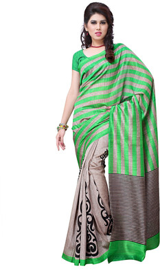 

JTInternational Solid Fashion Handloom Art Silk Saree(Multicolor), Green;grey