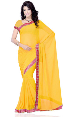 

JTInternational Solid, Self Design Fashion Georgette Saree(Yellow), Dark yellow