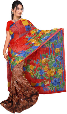 

Vardan Prints Floral Print Bollywood Georgette Saree(Red, Brown), Brown;red