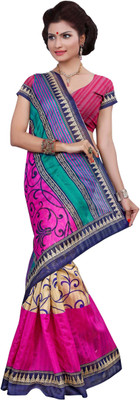 Jiya Self Design, Printed Fashion Art Silk Saree(Pink, Multicolor), Multicolor;pink