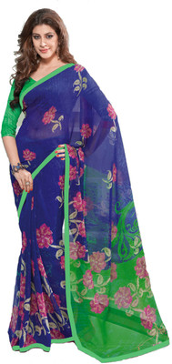 

K D Collection Printed Daily Wear Chiffon Saree(Green), Blue