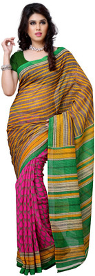 

JTInternational Striped, Printed Chanderi Handloom Art Silk Saree(Multicolor)